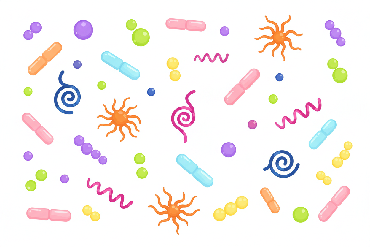 in different shapes, add bacteria, ameboas and such